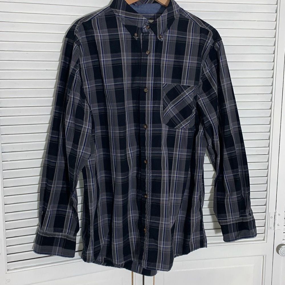 Field & Stream Gray Plaid Long Sleeve Button Down Shirt Men’s Size Large